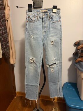 Levi's Light Blue Distressed Straight-Leg Jeans